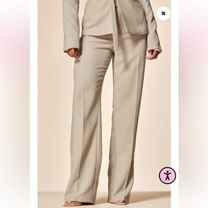 PLT Label Oatmeal Tailored Straight Leg Pants